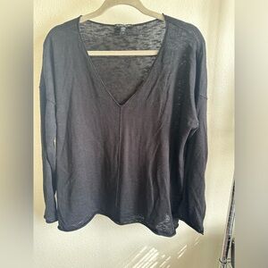 EILEEN FISHER CHARCOAL Black V-Neck Women's Sweater.
